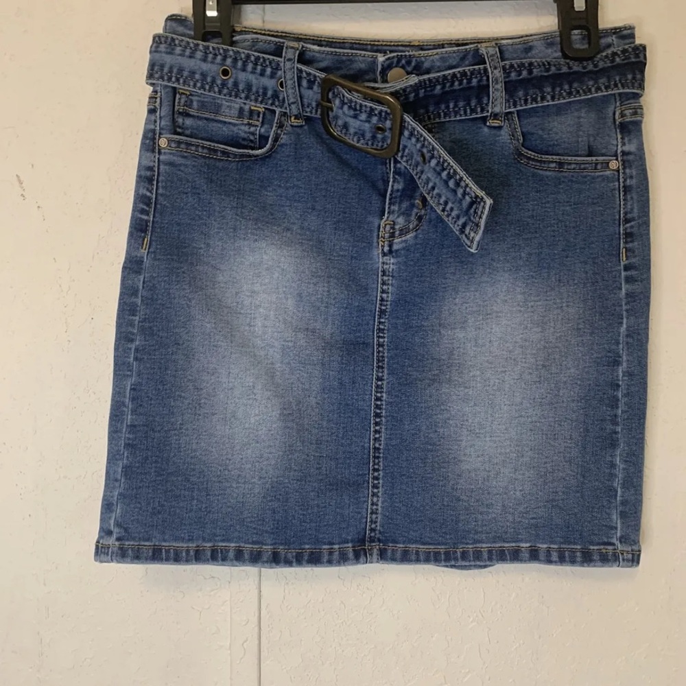versona Skirt Denim Belted Mini Jean Blue Bleached Women's Size 27